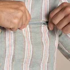 Men's Argino Short Sleeved Shirt | Lichen Green Stripe