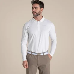 Men's NosiLife Bramshaw Golf Long Sleeved Polo Top | White