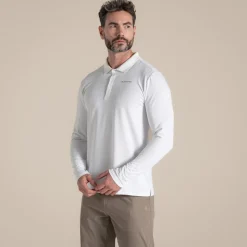 Men's NosiLife Bramshaw Golf Long Sleeved Polo Top | White