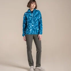 Women's National Trust Reedmace Half Zip Fleece | Porcelain Blue Print