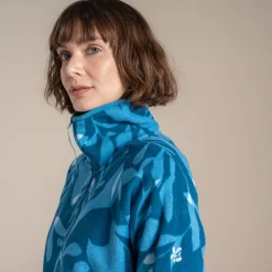 Women's National Trust Reedmace Half Zip Fleece | Porcelain Blue Print