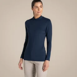 Women's NosiLife Golf Long Sleeved Mock Neck Top | Blue Navy